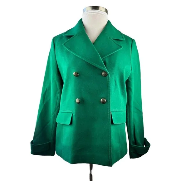 Talbots Tailored Peacoat Meadow Green Double Breasted Coat Women's Size Large - Picture 12 of 14
